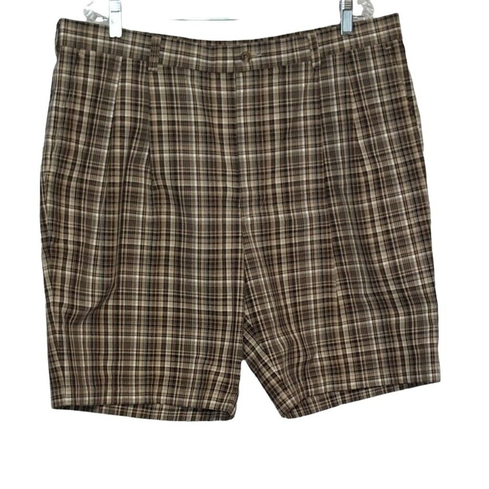 Roundtree & Yorke Men's Golf Shorts Size 40 Brown Plaid 100% Cotton Gold Label